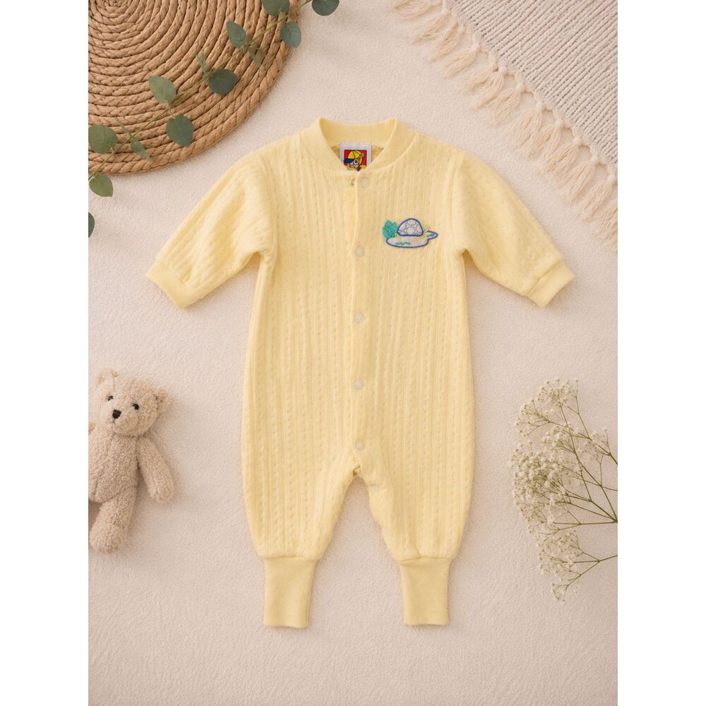 Vintage Peek-A-Babe Cozy Cuffs Yellow Footless Sleeper Romper 3-6 Months Turtle